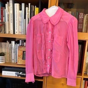 Maeve Vibrant Pink Sheer Blouse with Pockets